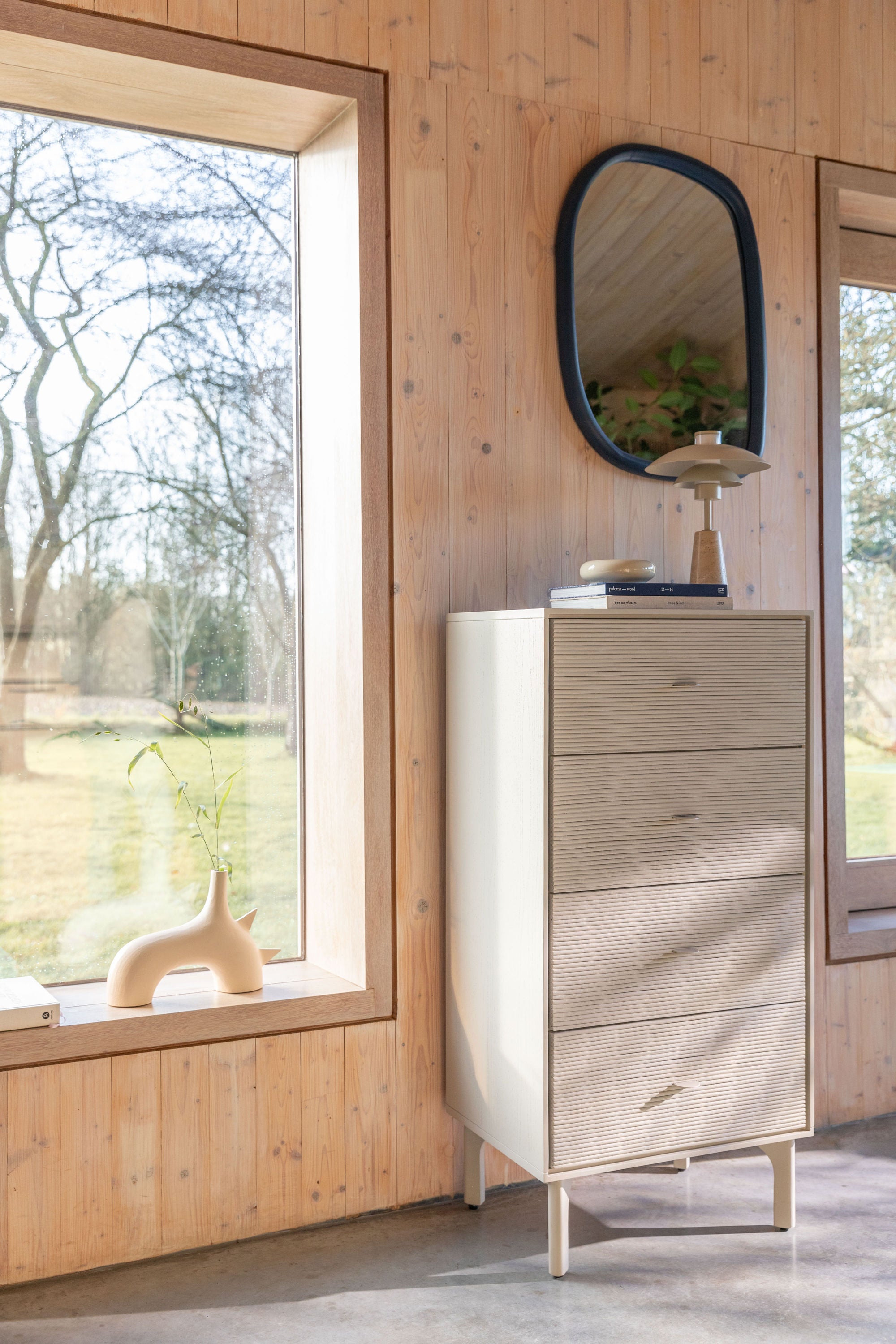 Zuiver Morning Grey Ribbed Acacia Wood Chest of Drawers
